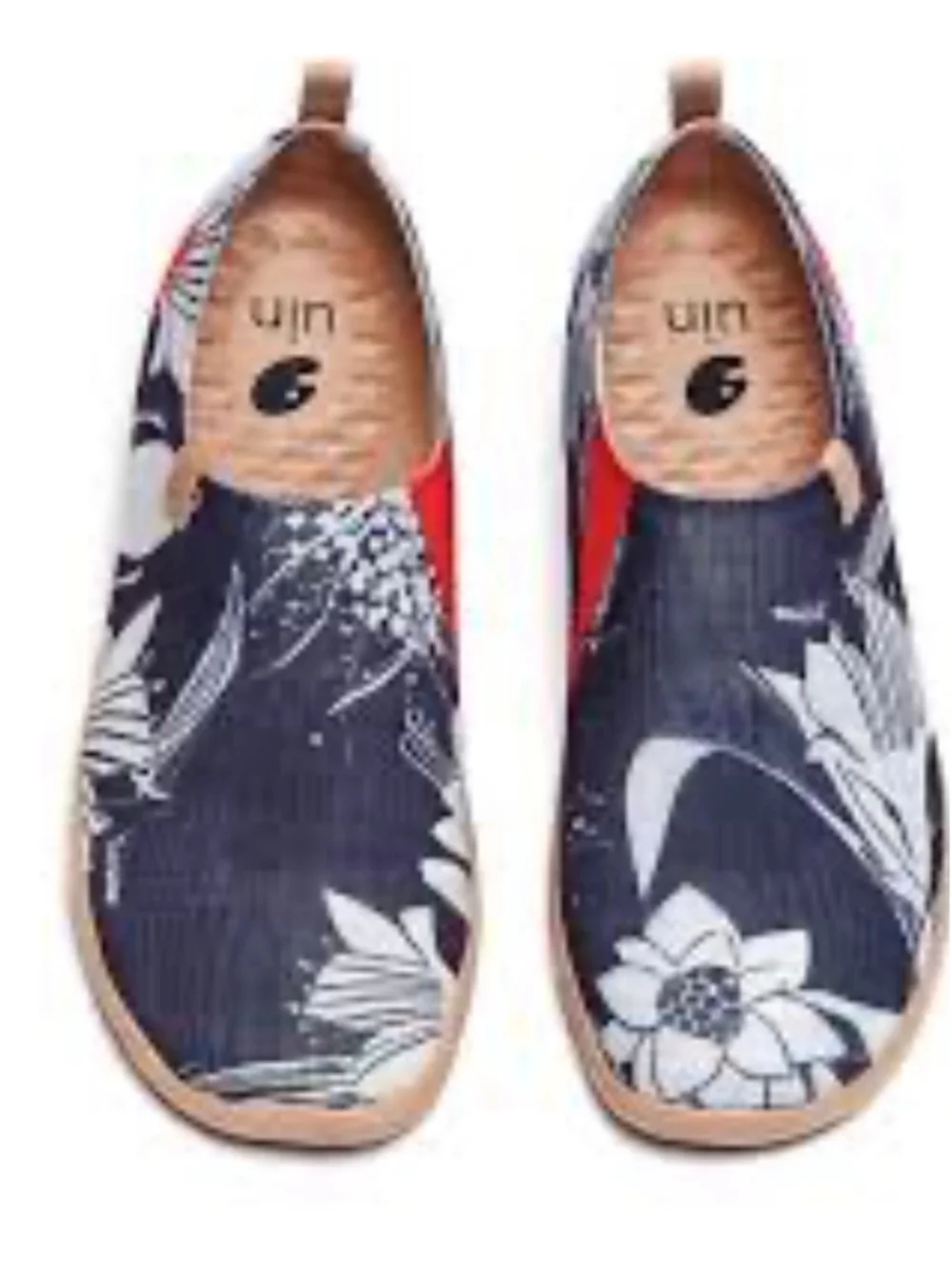 Women's UIN Floral “Lily on the Dark” Slip-On Flats Size 8 Blue and White